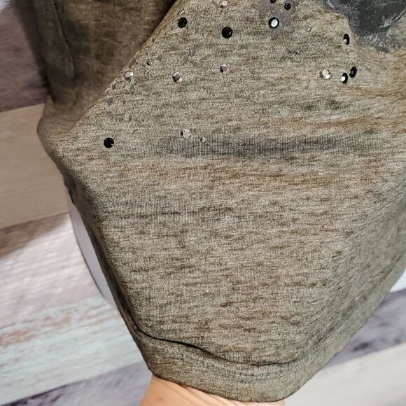 Rock Republic Olive Gray Buronout Rebel Rider Skull Studded Tee Shirt Sz L 923 - Picture 5 of 9